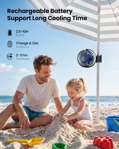 gaiatop Portable Clip on Fan, Mini Personal Rechargeable Fan Black Blue — view 4