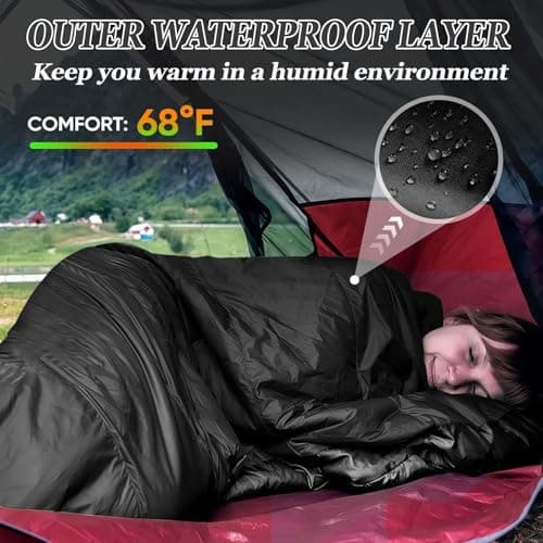 Sleeping Bag for Camping,Sleeping Bags for Adults Backpacking Waterproof,3 Seasons Adult Blanket,Small Packed Ultralight Carry Bag, Soft,Thick and Warm,for Outdoor Camping,Travel,Hiking (Black) — view 6