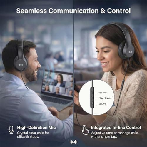 Zollexa Wired Over-Ear Headphones, Mic, 3.5mm Jack, USB-C Adapter, Black — view 2