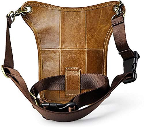 Le'aokuu Mens Genuine Leather Motorcycle Waist Pack Messenger Shoulder Drop Leg Bag 211-5 (211-5 Light Brown 3) — view 5