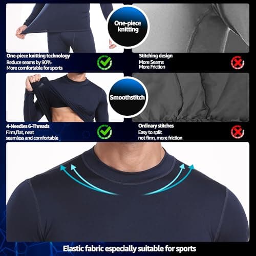 UNIQUEBELLA Men's Thermal Underwear,Home Thermal Underwear Set Men Winter Thermal Clothing Breathable Multifunctional Ski Underwear for Running,Skiing,Football,Cycling-Black — view 5