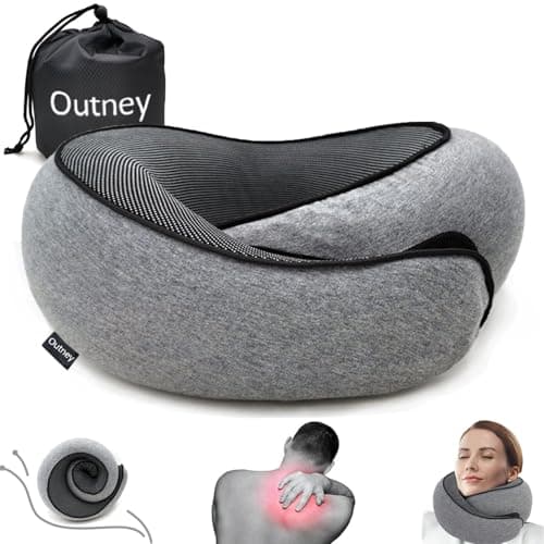 Outney Travel Pillow for Airplanes 2026 Veritable Chin Support Travel Neck Pillow 100% Pure Memory Foam Full Neck Surround Pillows for Traveling Flight Sleeping Portable Travel Essentials (Grey)
