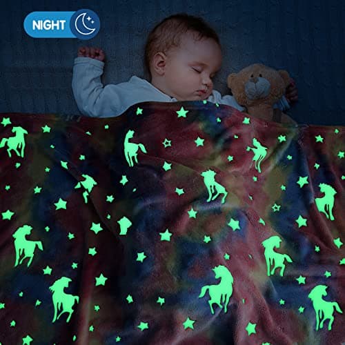 Ranedo kids Blanket, Glow in the Dark Blanket 150cm x 190cm, Unicorn Throw Kids Cozy Flannel Fleece, All Seasons Throw Christmas Holiday Birthday Gifts for Girls Teen Children Adults, Pink — view 3