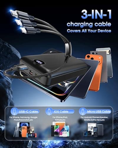 PDBEST Power Bank 50000mAh 22.5W Fast Charge 3-in-1 Cable Semi-Solid — view 2
