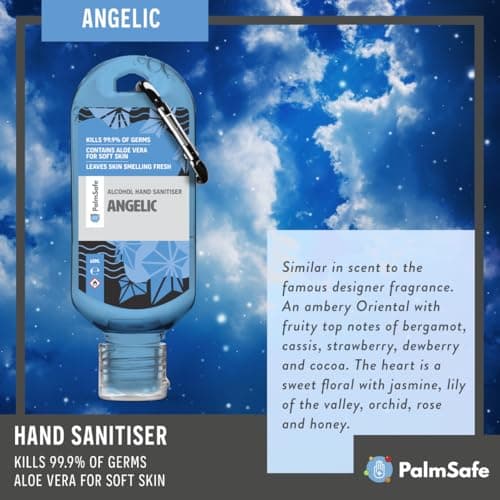 Palm Safe Angelic 60ml Anti Bacterial Premium Hand Sanitiser Travel Size Refillable Clip Bottle Quick Drying Non Sticky Extra Moisturising Kills 99.9% of Viruses and Bacteria — view 6