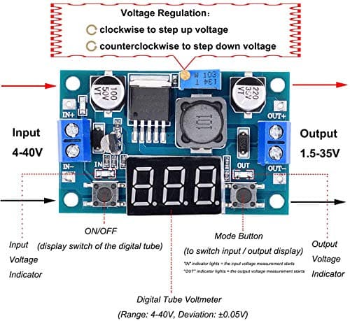 Valefod 2 Pack LM2596 DC to DC Voltage Regulator 4-40V to 1.5-35V Buck Converter with LED Display — view 3