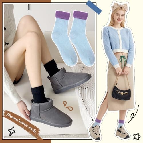 EBMORE Womens Merino Wool Socks Thermal Thick Warm Winter Cosy Boot Work Gift Stocking Fillers Women Hiking Walking Ladies Socks 5 Pairs(Turn Cuff Purple) — view 2