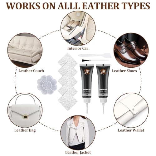 2PCS Black Leather Repair Kit, Leather Car Seat Repair Kit Set for Furniture, Cars, Sofas, Jackets, Fix Scratches with Super Easy Instructions Restore Fix Scratches Cuts Rips Holes Tears Cracks — view 6