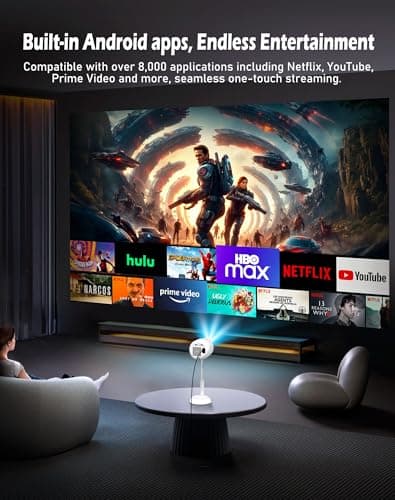 VGKE Mini Projector Portable 4K Support, Autofocus/Keystone Correction 15000 Lumens Projector Full HD with 90° Rotatable Stand, WiFi6 Bluetooth Smart Projectors for Home/Outdoor/Phone, White — view 4