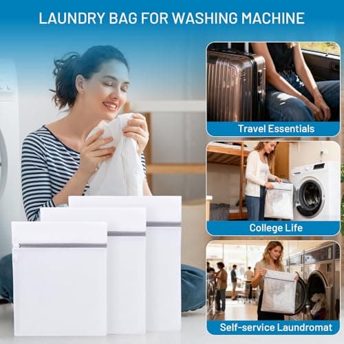 Rainberg Mesh Laundry Bags for Washing Machine, Large 60x50cm and Medium 50x40cm, Durable with Zip Reusable Clothes Washing Bags for Travel and Storage, White, 4 Pack (4 Pack (2L + 2M)) — view 5