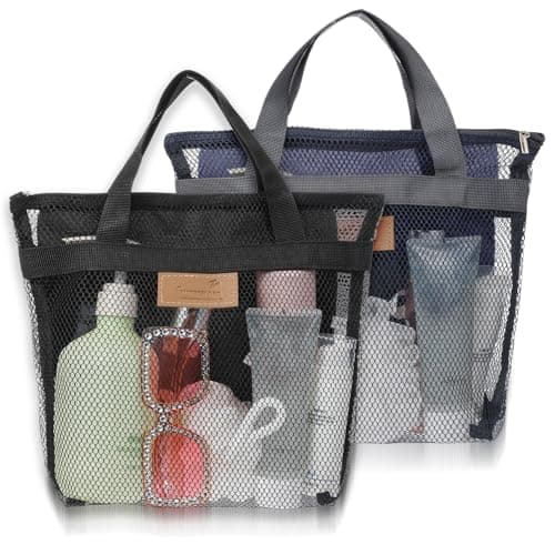 guduling 2pcs Mesh Shower Caddy Bag,Shower Caddy Portable,Travel Mesh Showers Bag for Gym,Camping,College Dorms,Beach - Handheld Outdoor Wash Bags (Sky Blue & Wine Red)