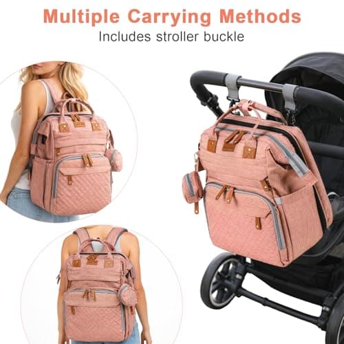 LN COZY CORNER Baby Changing Backpack – Stylish Multifunctional Large Nappy Bag with Built-In Changing Mat, Insulated Bottle Pockets, and Multiple Compartments for Mum & Dad (Pink) — view 2
