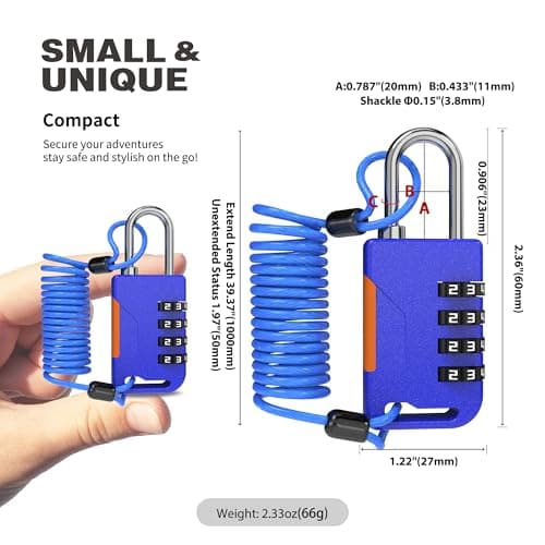 UP Security Ski Lock, Combo Lock with Retractable Cable (36in), Padlock Combination with Cable for Snowboard, Bike, Luggage, Suitcase, Locker, Fridge, Refrigerator, Cabinet, Outdoor Fence (Blue) — view 2