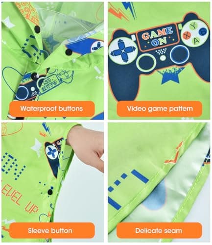 WAWSAM Kids Poncho Waterproof - Green game Rain Poncho for Boys - Lightweight Hooded Raincoat with Storage Bag - Portable Rainwear for School & Travel — view 6