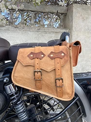 Handmade Panniers Luggage Leather Saddle Bags || Motorcycles Bike Power Sports Moped Accessories || Leather Dual Sport Motorcycle Left Right Two Side Bag with Tool Bag (Set of 3 Brown) — view 5