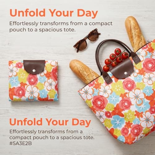 NIFTYY Foldable Zipper Tote Bag for Women – Waterproof Reusable Shopping Bag, Portable Travel Beach Gym Bag with Pocket, Compact Foldable Handbag for Grocery, Travel, Holiday, Pool (orange) — view 4
