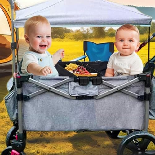 JEWEDECO Black Canvas Stroller and Lightweight Design Snack Tray with Adjustable Push Handle Universal Tray for Carriage, for Outdoor Walks and Travel — view 5