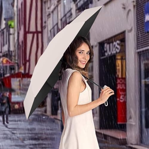 MPXEAVG UV Umbrella, Sun Umbrellas, Compact Umbrella mini with Case, for Women Handbag Size, UV Protection for Men Women (Beige) — view 6