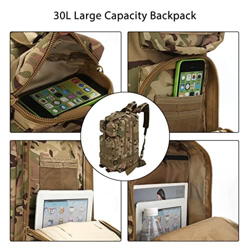 XJYMCOM 30L Tactical Backpack Capacity Rucksacks Assault Pack Polyester — view 6