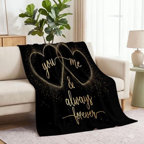 Heart Sparkles Warm Printed Blanket, Minimalist Modern Ultra-Soft Fleece Flannel Throw Blanket for Children Adults, Black Gold Lightweight Blankets for Couch Sofa Bed Office, 100 x 130 cm — view 3