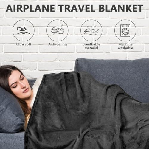 flintronic Travel Blanket and Pillow, 2 in 1 Airplane Blanket with Eye Mask and Ear Plugs, Compact Office Blankets, Lightweight & Portable Pillow for Adults, Kids,Long Flights and Trains (Black) — view 4