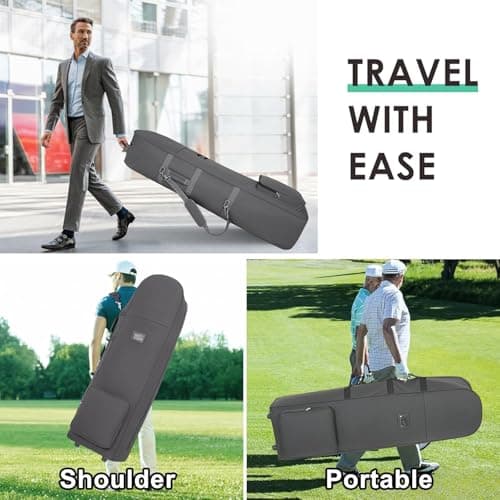 Golf Travel Bags with Wheels, 1200D Heavy Duty Oxford Wear-Resistant with Extra Storage Bag, Lightweight & Portable Golf Club Travel Cover for Airlines Easy Storage，Grey：Shoulder — view 6