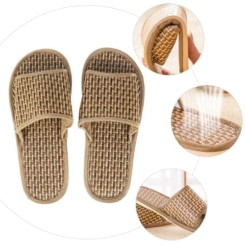 Ciieeo Breathable Comfortable Bamboo Slippers for Women, Khaki Weave Sandals Thick Bottom, Creative All-Match Design for Home and Going to Beach, 1 Pair — view 6