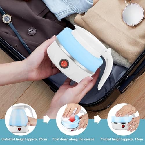 MKAEYYO Travel Kettle - Travel Kettles Electric Small, Portable Collapsible Kettle with Detachable Power Cord for Outdoor Hiking and Camping (Blue) — view 5