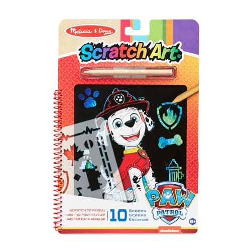 Melissa & Doug PAW Patrol Scratch Art Pad - Marshall Multicolor Reveal Travel Activity Pad, 33261