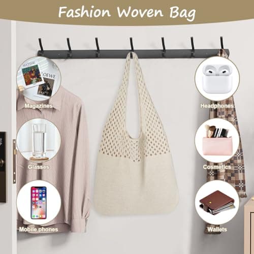 Adiwo Knitted Handbags for Women, Retro Hollow Tote Bag, Mesh Beach Bag, Crochet Beach Bag, Holiday Bags for Women, Bohemian Style for Holiday, Daily Work, Shopping, Travel (Beige) — view 5
