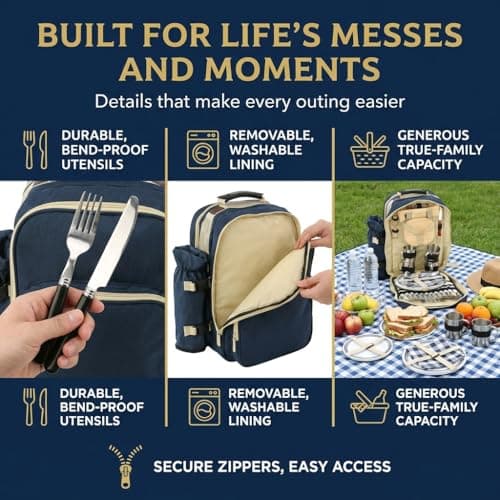 CMY 4 Person Picnic Backpack with Insulated Cooler Compartment — view 6