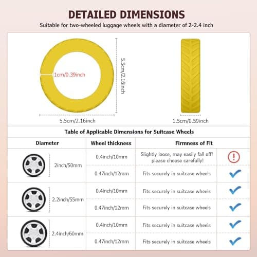 Luggage Wheel Covers, Anti Dust & Scratch, For 2-2.4" wheels - Yellow — view 4