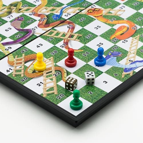 KOKOSUN Snakes and Ladders Board Game Set -32 Centimeters, Magnetic Folding Travel Board Game for Kids — view 2