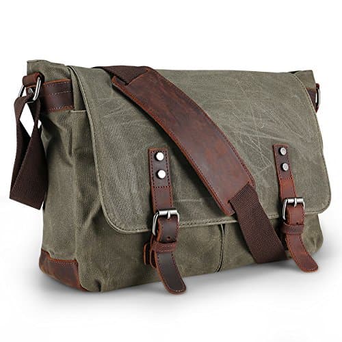 AIZBO Waterproof Messenger Bag Mens, Man Bags Cross Body Canvs Shoulder Bag Satchel Bag Laptop Bag for 15 Inches, Large Size (Army Green)
