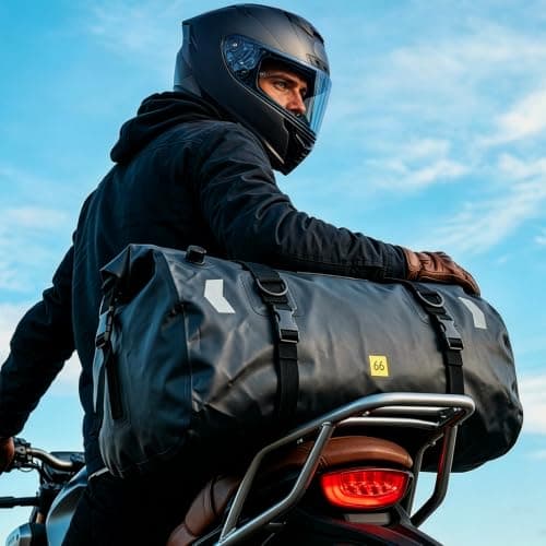 GoDyna 66L Waterproof Duffel Bag, Motorcycle Travel Heavy-Duty 500D PVC Luggage Bag with Quick-Release Fixed Straps, Reflective Roll-Top Cargo Pack for Rafting, Kayaking, Camping — view 2