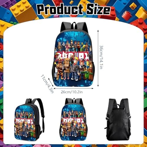 Roblx Backpack School Bag Boys Teen- Anime School Rucksack with Adjustable Shoulder Straps, 3d Printed Book Bags, Children's Schoolbag Waterproof Backpack for 3-12 Years Gamers Gifts Hiking Travel — view 2
