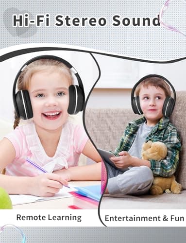 Bluetooth Kids Headphones,Wireless Kids Headphones Over Ear with Microphones,Stereo Sound ,10H Playtime,Foldable&Adjustable Children Headphone,Bluetooth 5.1 Headset for Adults School Travel (Black) — view 5