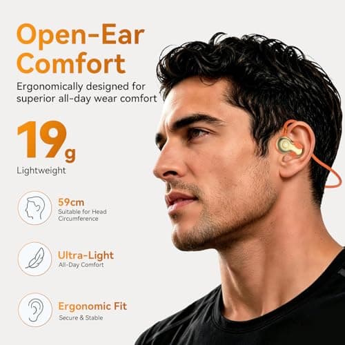 OHAYO Running Headphones Wireless, Open Ear Headphones Wireless, Bluetooth V6.0 Earphones, Noise Cancelling Mics, IPX7 Waterproof,10h Playtime for Running, 2h Magnetic Fast Charging (Orange) — view 2