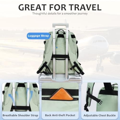 VANKEAN 40L Laptop Backpack Women Large Capacity College Travel GREEN — view 3