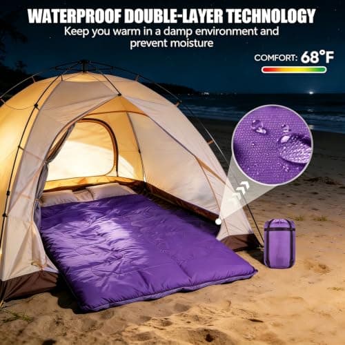 Sleeping Bag, 3-4 Season Double Sleeping Bag with 2 Pillows Camping Travel, Extra Large Lightweight Waterproof Indoor & Outdoor Use for Adults for Hiking, Backpacking and Camping (Purple Double) — view 6