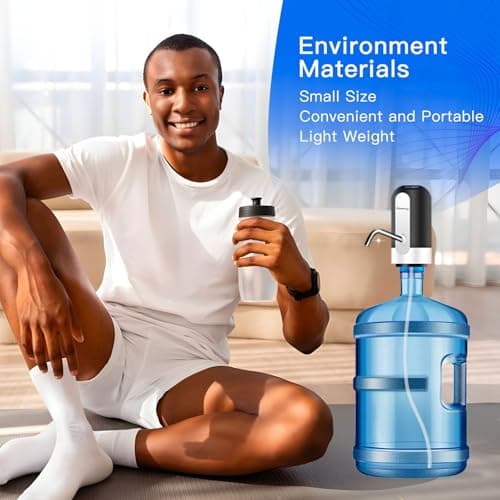 EASYSPEED Water Dispenser, Electric Portable Water Tap Pump with 2 Adapters for 2-5 Gallon Bottles Jugs and Carafes, USB Charging Automatic Drinking Water Dispenser for Kitchen Office Camping,Black — view 2