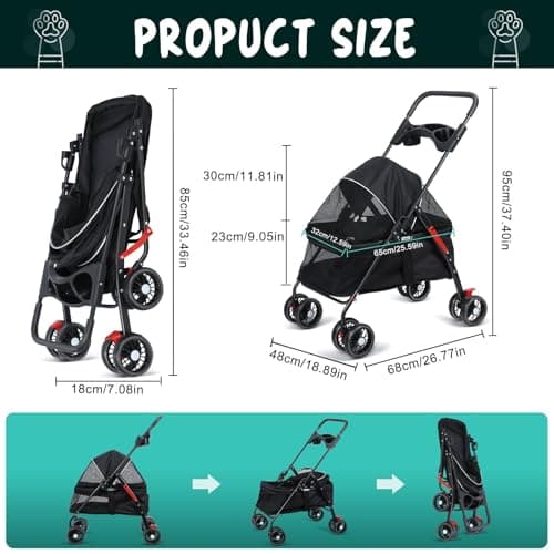 Small Dog Stroller, Folding Pet Gear Stroller with Breathable Mesh — view 3