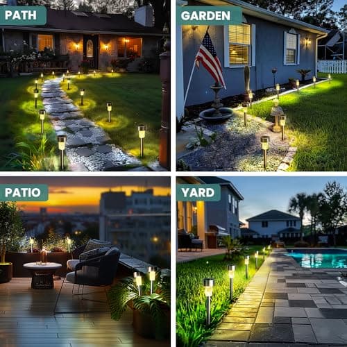 GIGALUMI Solar Lights Outdoor Garden Waterproof,24 Pack,Stainless Steel LED Solar Garden Lights for Patio, Lawn, Yard and Landscape Decor, Warm White — view 2