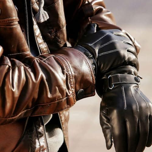 DOITOOL Men's Winter Riding Gloves PU Leather Windproof Warm Black — view 6