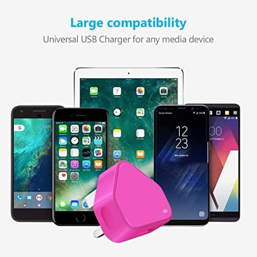 USB Compact Universal UK Mains Charger 1000 mAh CE Approved Adapter Cable Compatible with Mobile Phones iPhone 5 6 7 8 X iPod/Samsung Galaxy S2 S5 S6 S7 S8 S9/Smart phones/Media devices (Hot Pink) — view 6