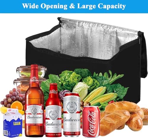 Beautyshow Cooler Bag, 40L Large Foldable Grocery Shopping Bags, Durable Picnic Bags, Insulated Bag for Picnic, Camping, Food Delivery, BBQ, Shopping, Family Outdoor Travel — view 3