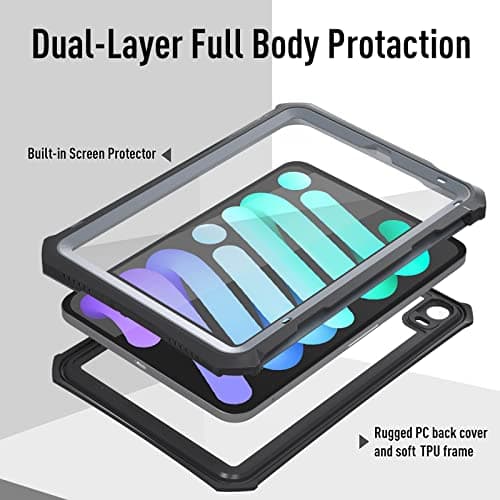 AICase iPad Mini 6 2021 (6th Generation) Waterproof Case,Underwater Protective Dustproof Shockproof Case Cover with 360 Full-Body Protection,iPad Mini 6th Gen 8.3 Inch case with Lanyard and Kickstand — view 2