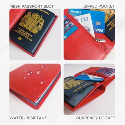 KORUMA RFID Passport Holder Travel Wallet – Water-Resistant Travel Document Organiser for Men & Women, Slim Passport Wallet for Boarding Pass, Tickets, Cards, Cash & Holiday Essentials, Red — view 3