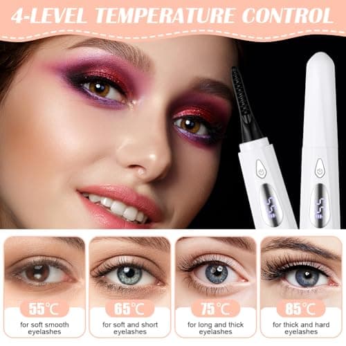 LOPHE Heated Eyelash Curler, 4-Temperature Settings with Fast Heating, USB Rechargeable Automatic Shut-Off Safety, Travel-Friendly Lash Curling Tool for Home & Travel (White-E) — view 4