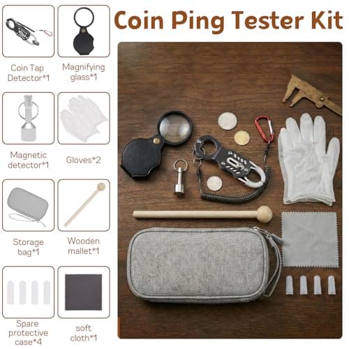 Pocket Pinger Coin Tester, Silver Gold Testing Kit,Portable Gold and Silver Changes Resonance Testing Tool with Hammer and Magnifying Glass for Collectors — view 2